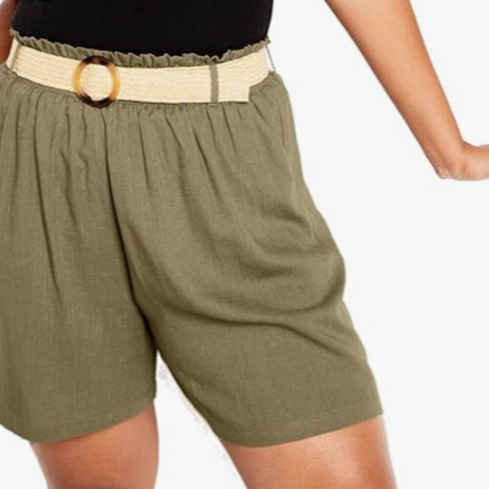 City Chic Kara Shorts Olive Women Size 14